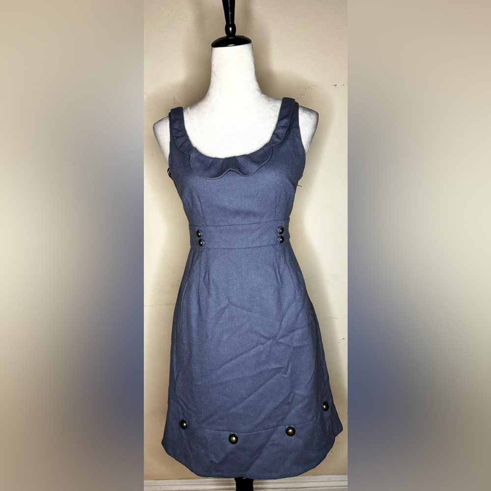 Anthrolpogie Moulinette Soeurs Periwinkle and Pink Mini Dress ruffle scoop neck